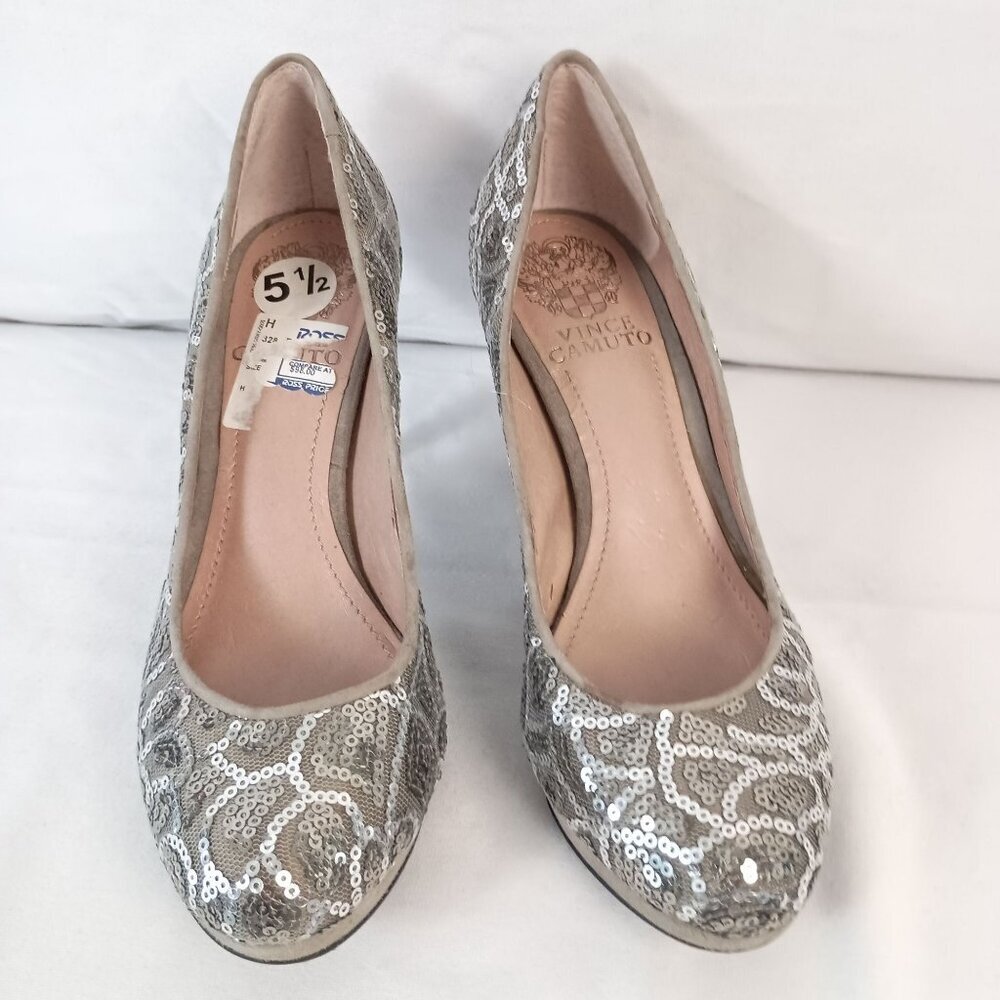 Vince Camuto Silver Sequin Platform Heels Women Size 5.5 Prom Formal - Picture 5 of 9